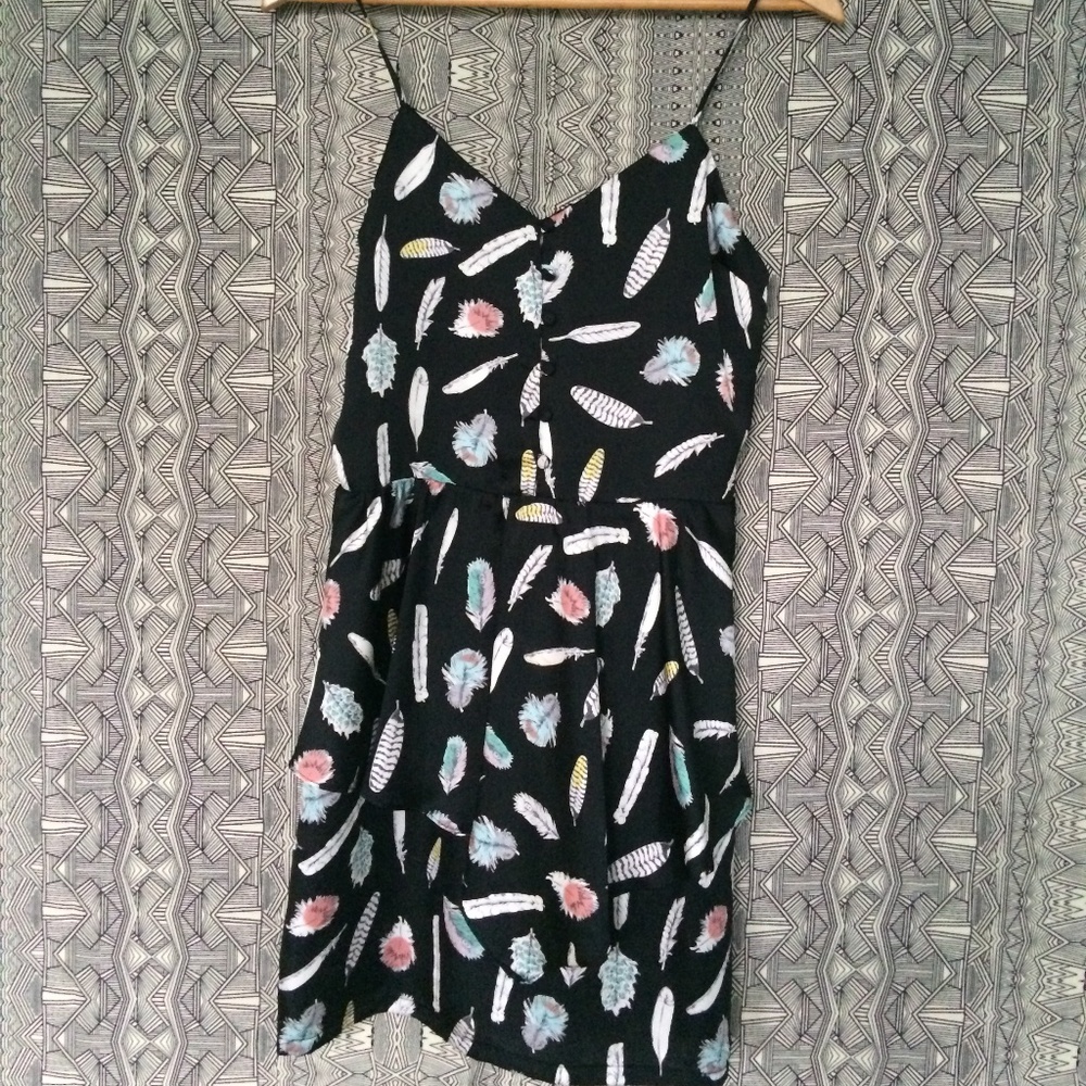 GREYLIN Feather print Spaghetti Strap Peplum Dress